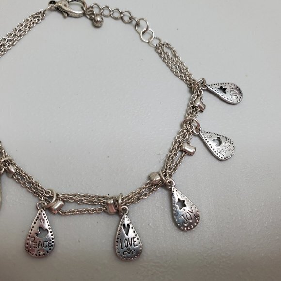 Chain Bracelet Silver Tone Charms Love Joy Peace T - Picture 4 of 8